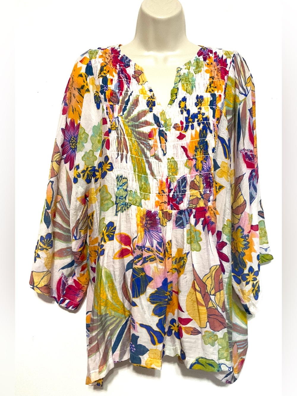 Ethyl XL tunic top White multi color floral print